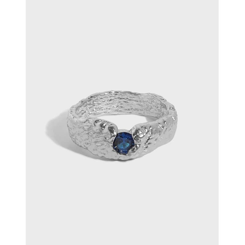 Blue CZ Irregualr 925 Sterling Silver Ring