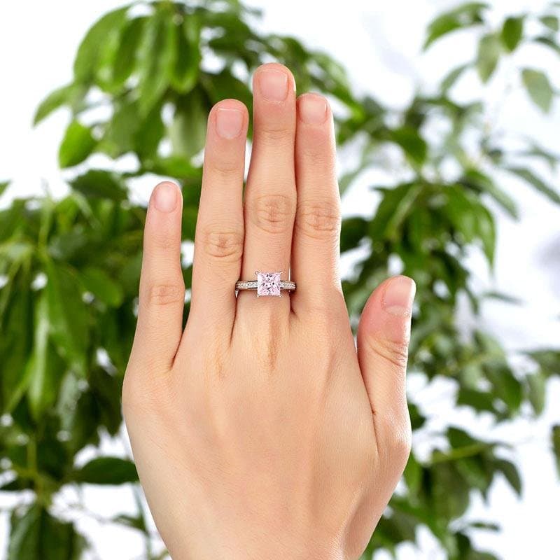 1.5 Carat Princess Cut Pink Created Diamond Ring