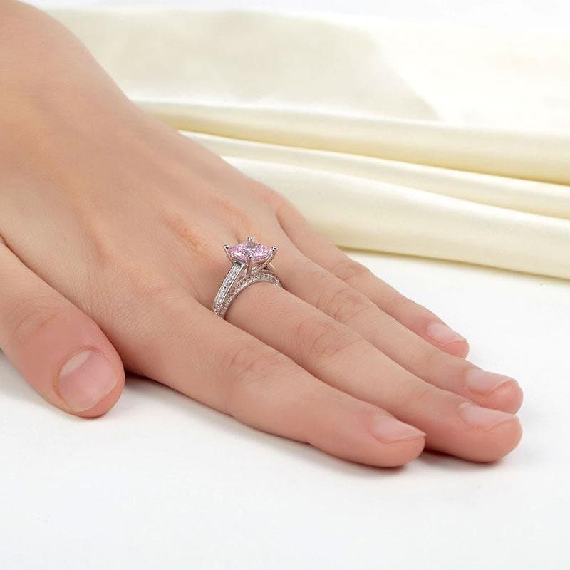 1.5 Carat Princess Cut Pink Created Diamond Ring