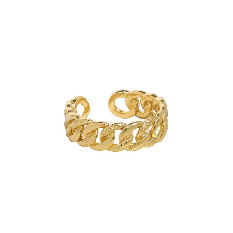 Hollow Curb Chain 925 Sterling Silver Adjustable Ring