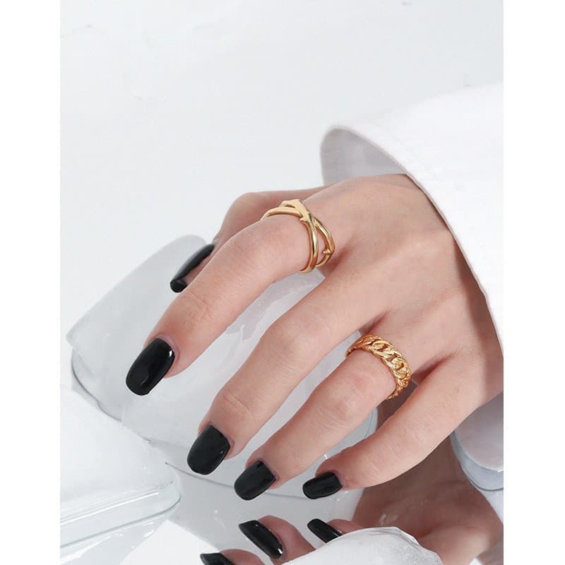 Hollow Curb Chain 925 Sterling Silver Adjustable Ring
