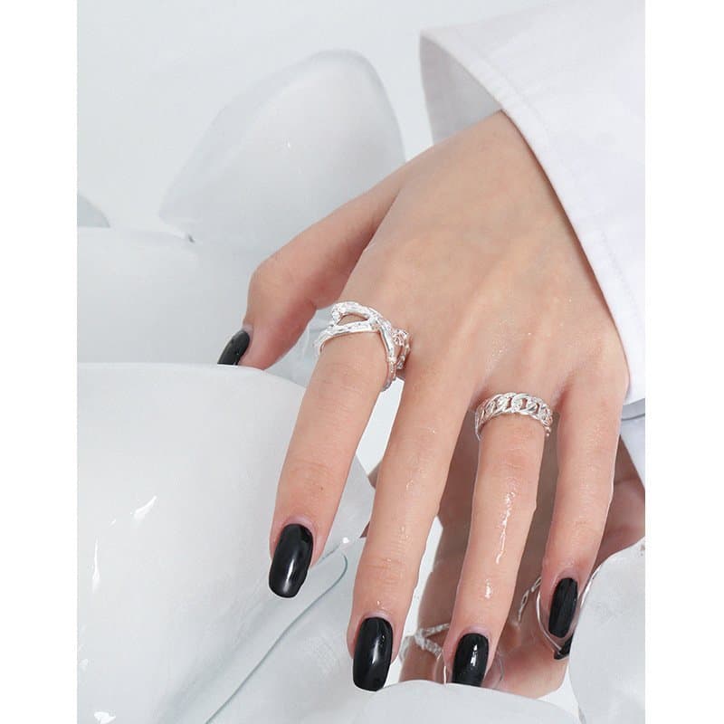 Hollow Curb Chain 925 Sterling Silver Adjustable Ring