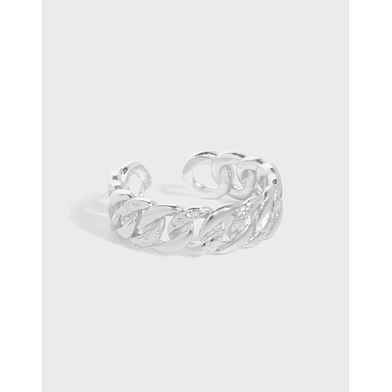 Hollow Curb Chain 925 Sterling Silver Adjustable Ring