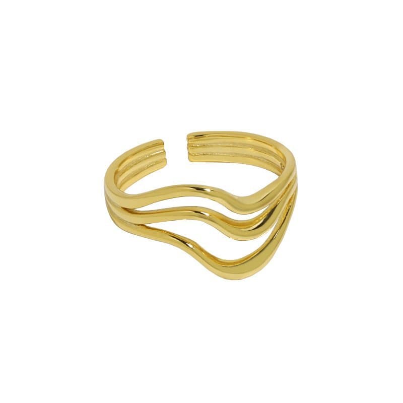 Hollow Triple Lines Wavr 925 Sterling Silver Adjustable Ring
