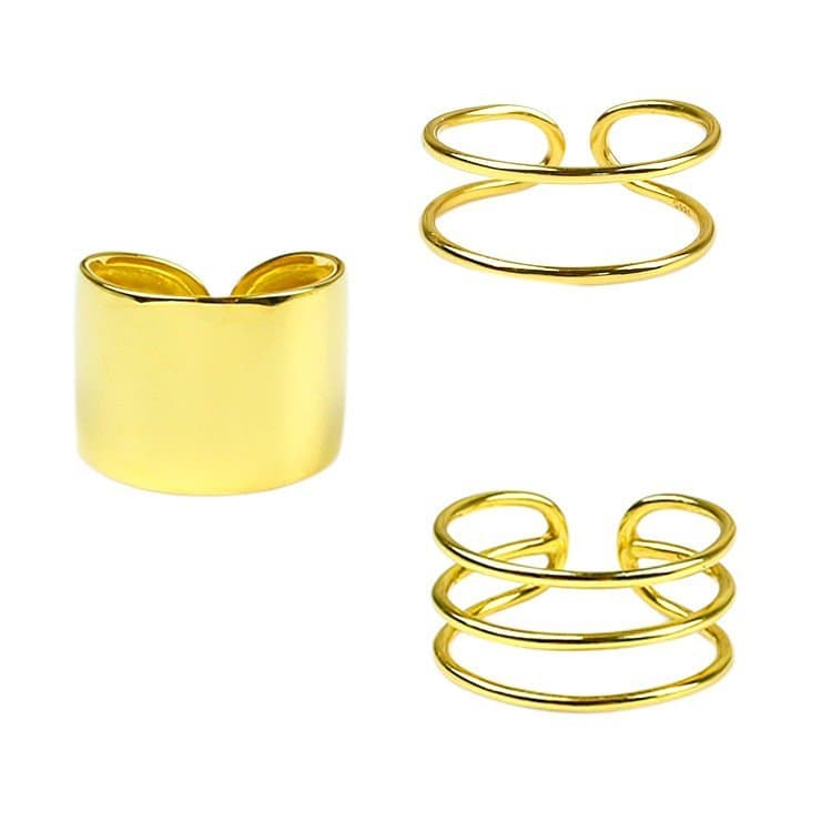 Double Triple Layers Wide 925 Sterling Silver Adjustable Ring