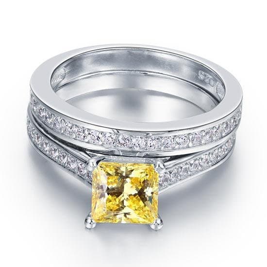 1.5 Ct Princess Cut Yellow Canary 2-Pcs Ring Set