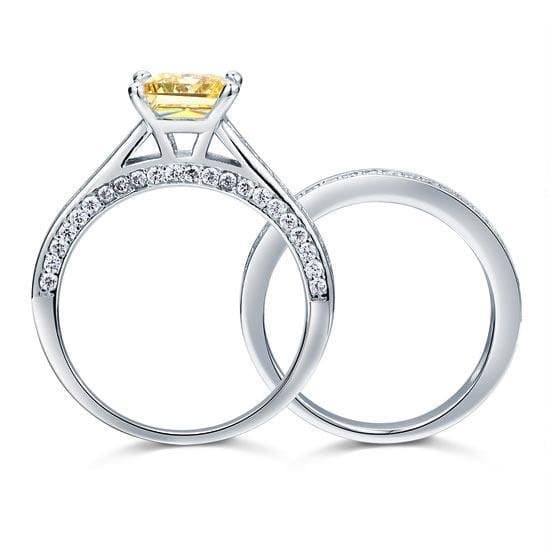 1.5 Ct Princess Cut Yellow Canary 2-Pcs Ring Set