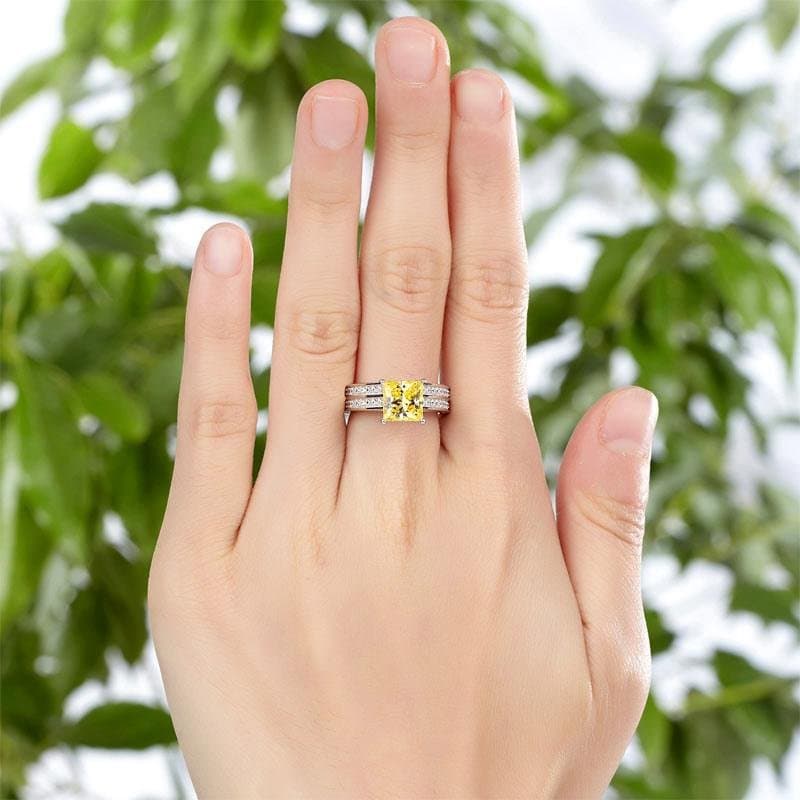 1.5 Ct Princess Cut Yellow Canary 2-Pcs Ring Set