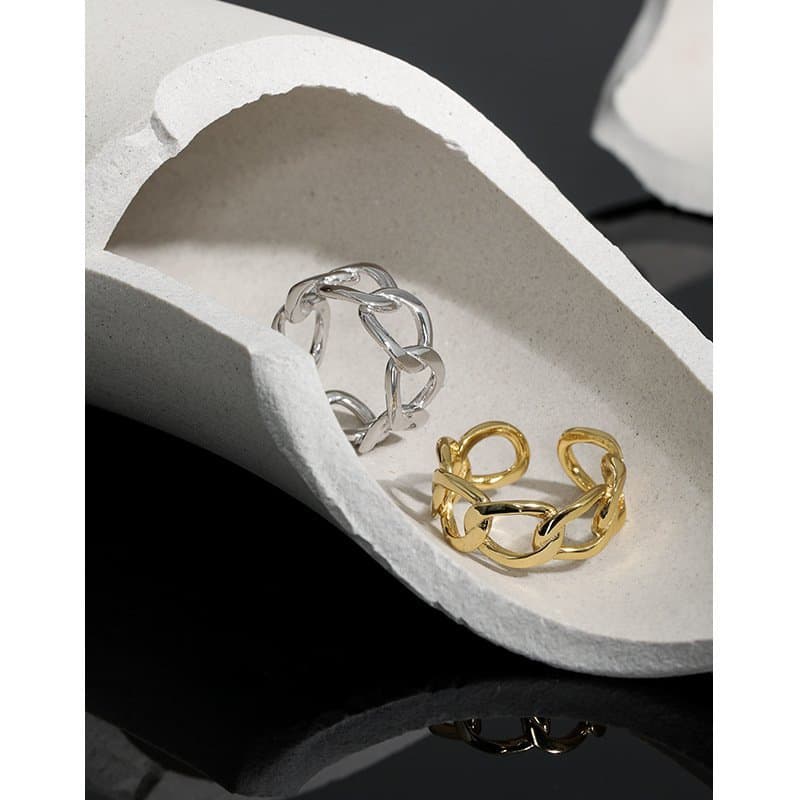 Minimalist Hollow Chain 925 Sterling Silver Adjustable Ring