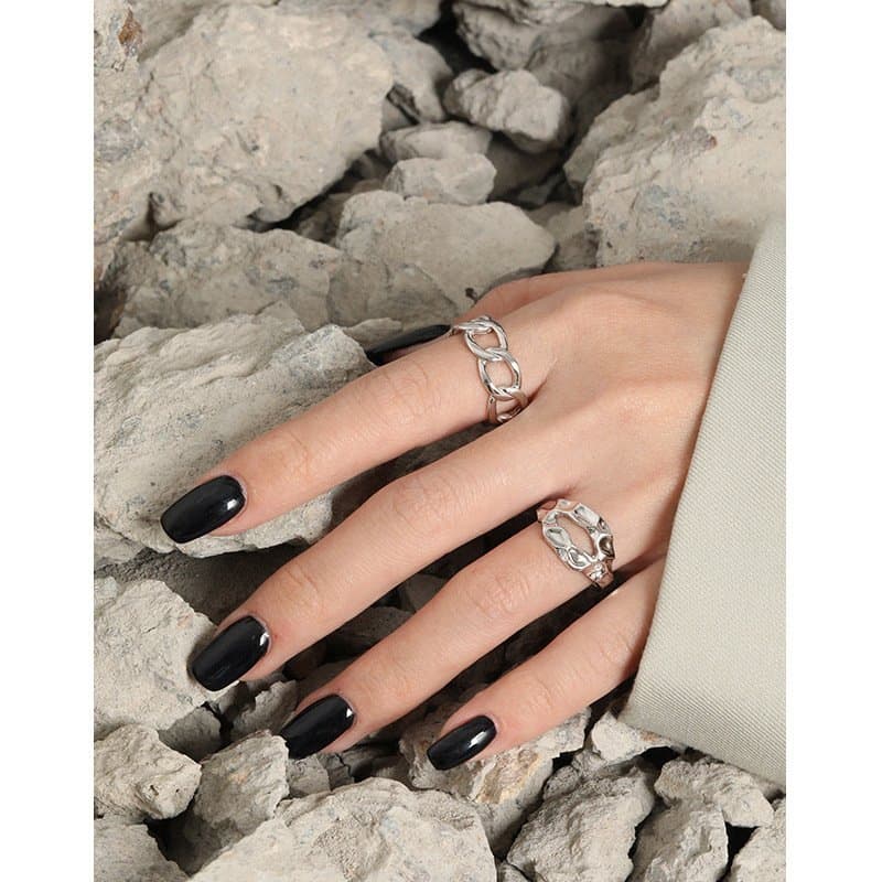 Minimalist Hollow Chain 925 Sterling Silver Adjustable Ring