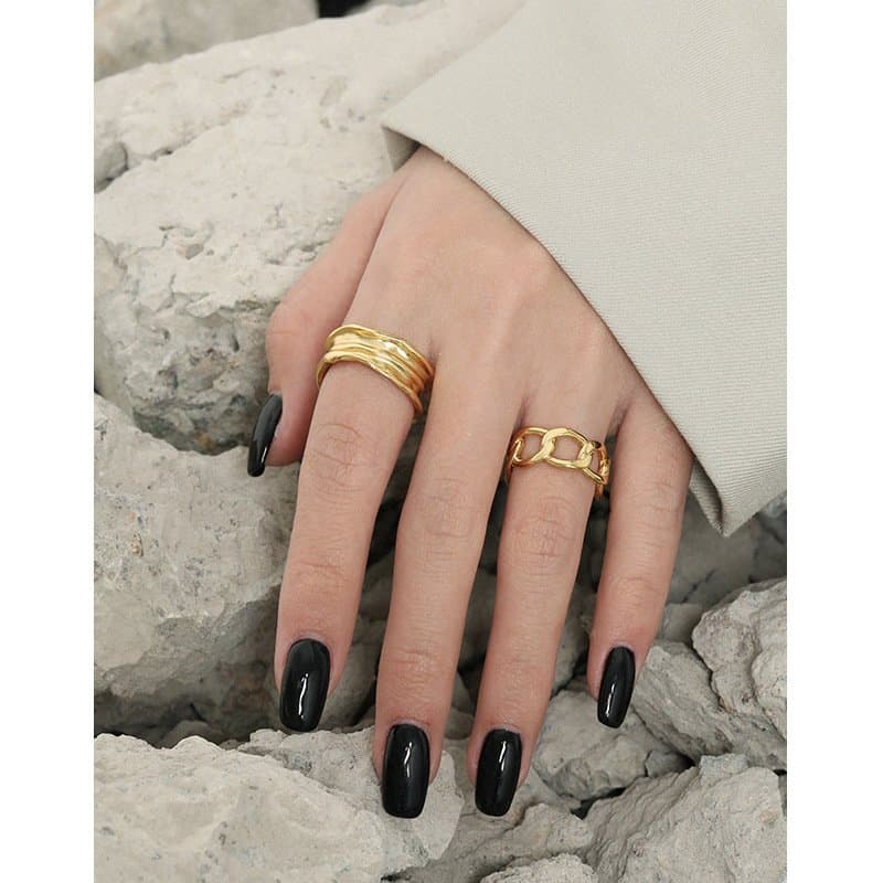 Minimalist Hollow Chain 925 Sterling Silver Adjustable Ring
