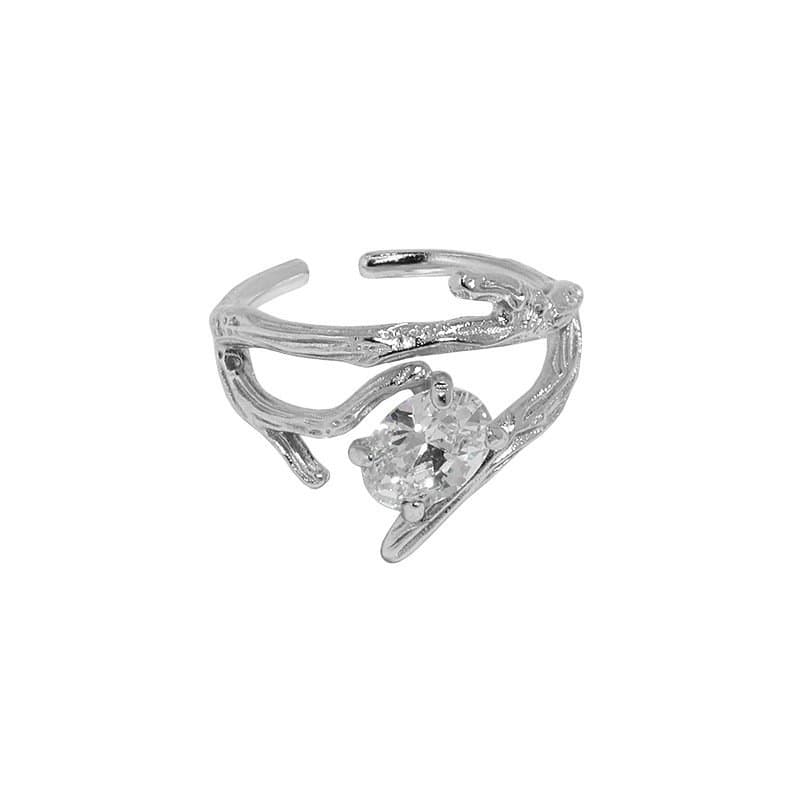 Oval CZ Branch 925 Sterling Silver Adjustable Ring