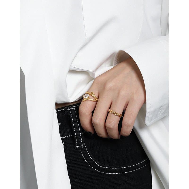 Oval CZ Branch 925 Sterling Silver Adjustable Ring