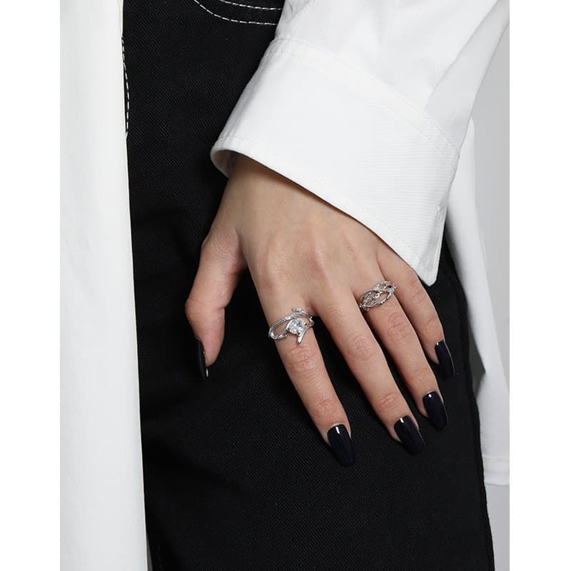 Oval CZ Branch 925 Sterling Silver Adjustable Ring