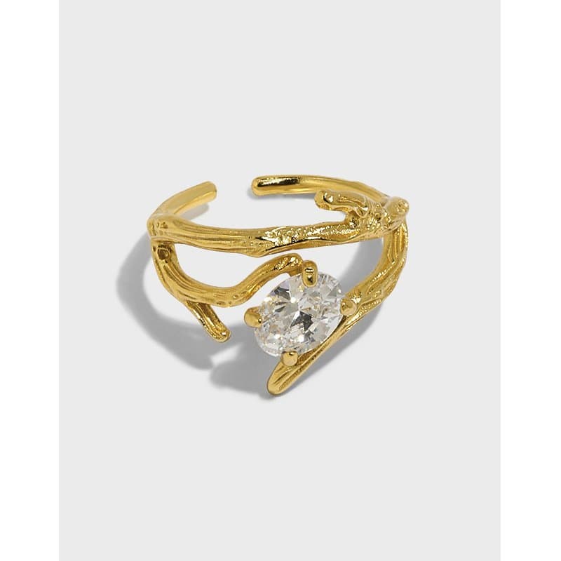 Oval CZ Branch 925 Sterling Silver Adjustable Ring