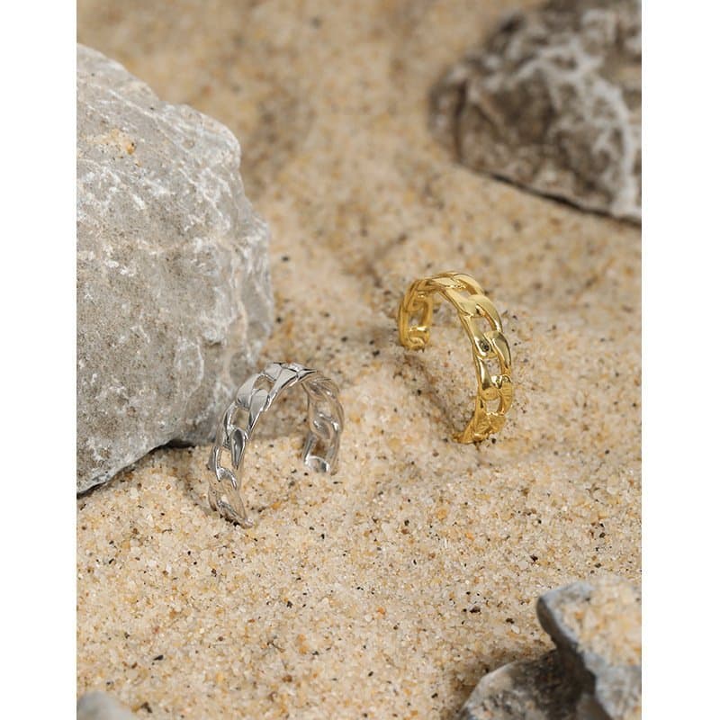 Classic Hollow Chain 925 Sterling Silver Adjustable Ring