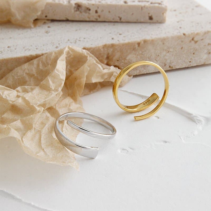 Minimalist Geometric Lines 925 Sterling Silver Adjustable Ring