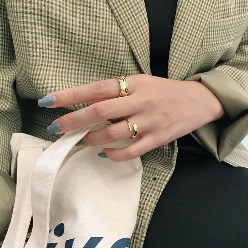 Minimalist Geometric Lines 925 Sterling Silver Adjustable Ring