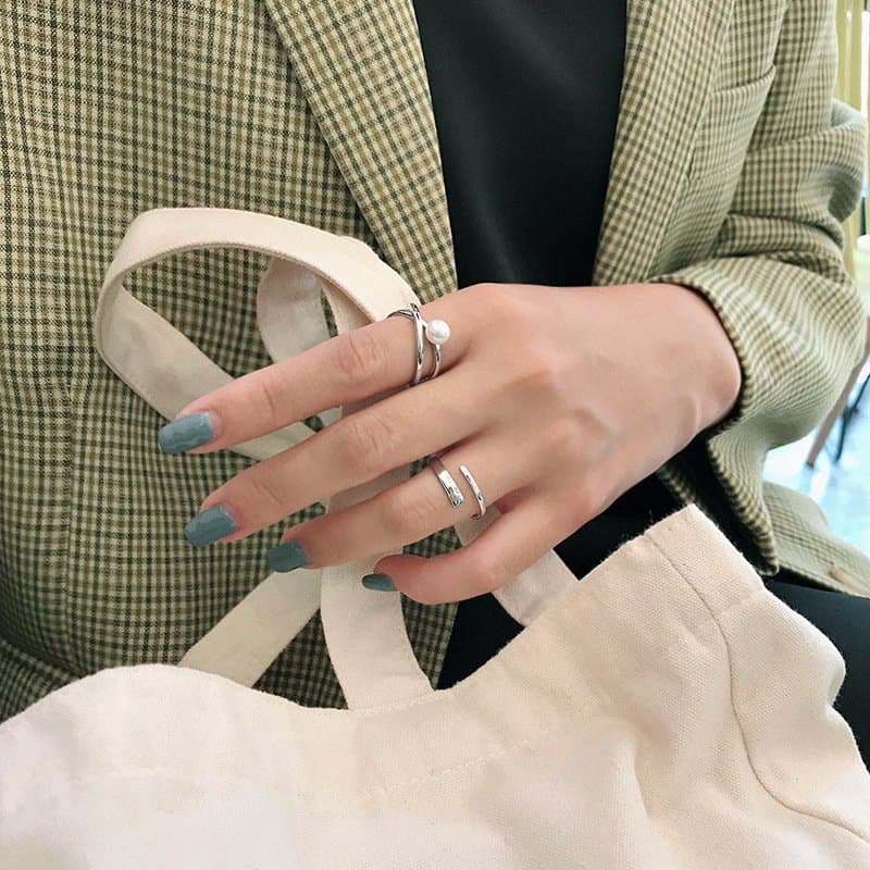Minimalist Geometric Lines 925 Sterling Silver Adjustable Ring