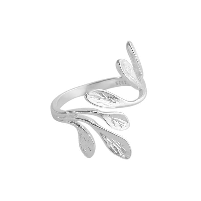 Olive Branch Leaves 925 Sterling Silver Adjustable Ring