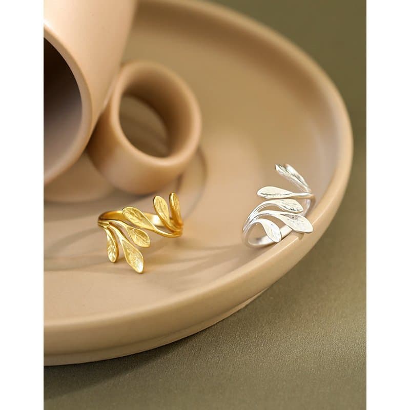 Olive Branch Leaves 925 Sterling Silver Adjustable Ring