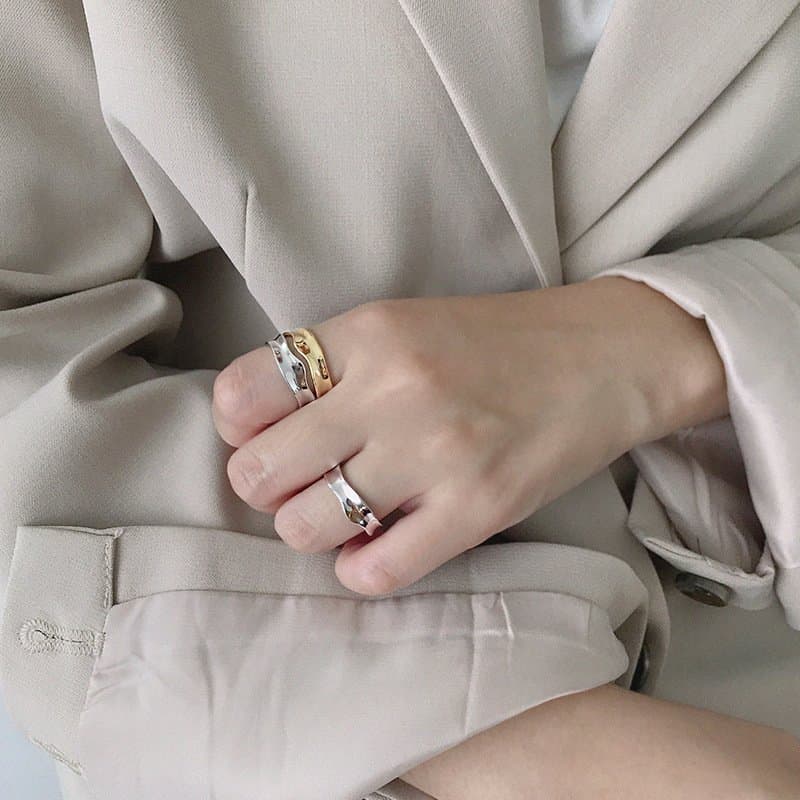 Irregular Wave 925 Sterling Silver Adjustable Ring