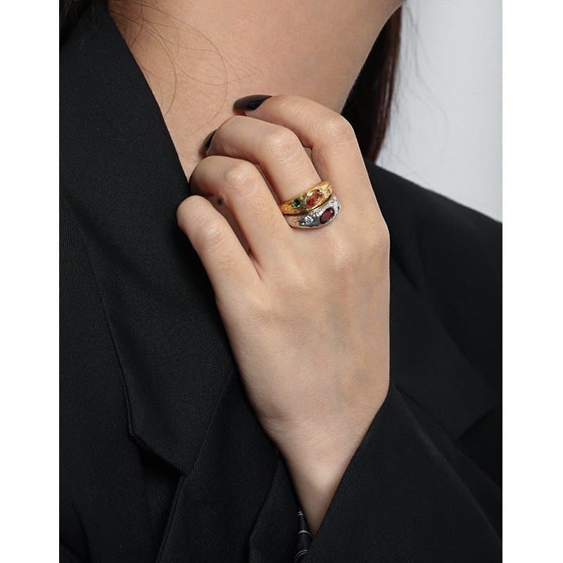 Elegant Oval CZ Wide 925 Sterling Silver Adjustable Ring