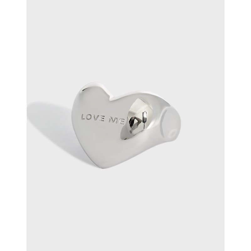 LOVE ME Letters Heart 925 Sterling Silver Adjustable Ring