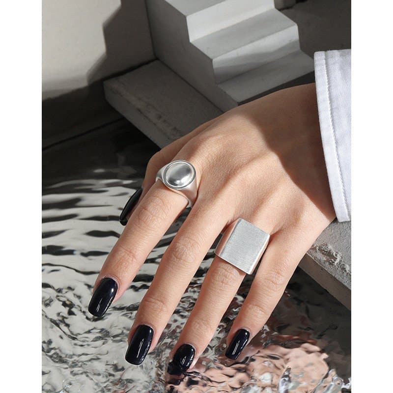 Men's Geometric Sqaure 925 Sterling Silver Adjustable Ring