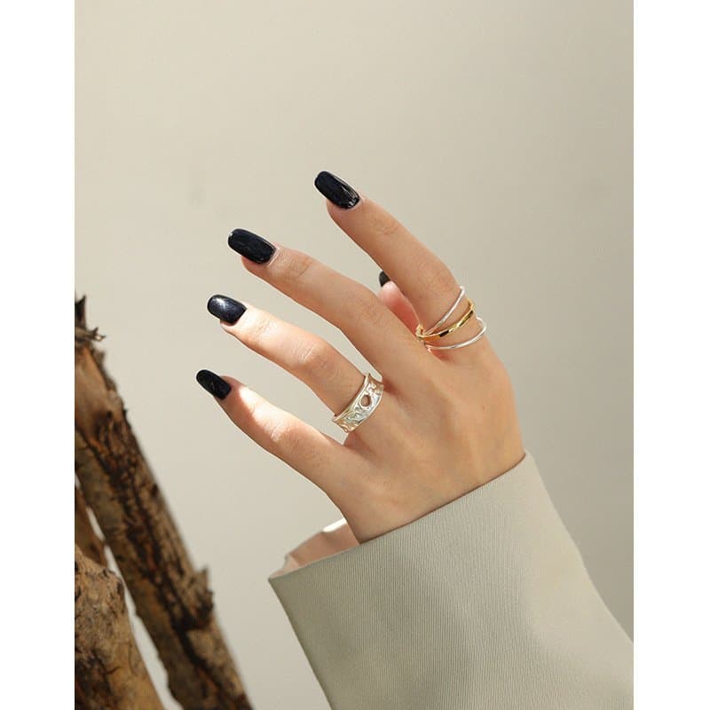 Hollow Holes Irregular 925 Sterling Silver Adjustable Ring