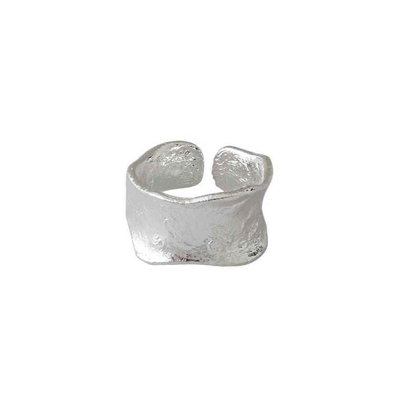 Irregular Tinfoil Wide 925 Sterling Silver Adjustable Ring