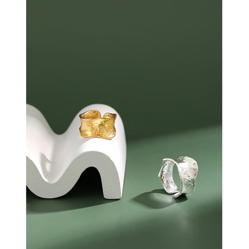 Irregular Tinfoil Wide 925 Sterling Silver Adjustable Ring