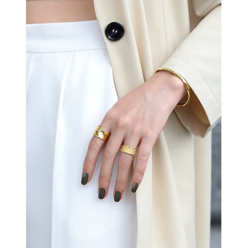 Irregular Tinfoil Wide 925 Sterling Silver Adjustable Ring