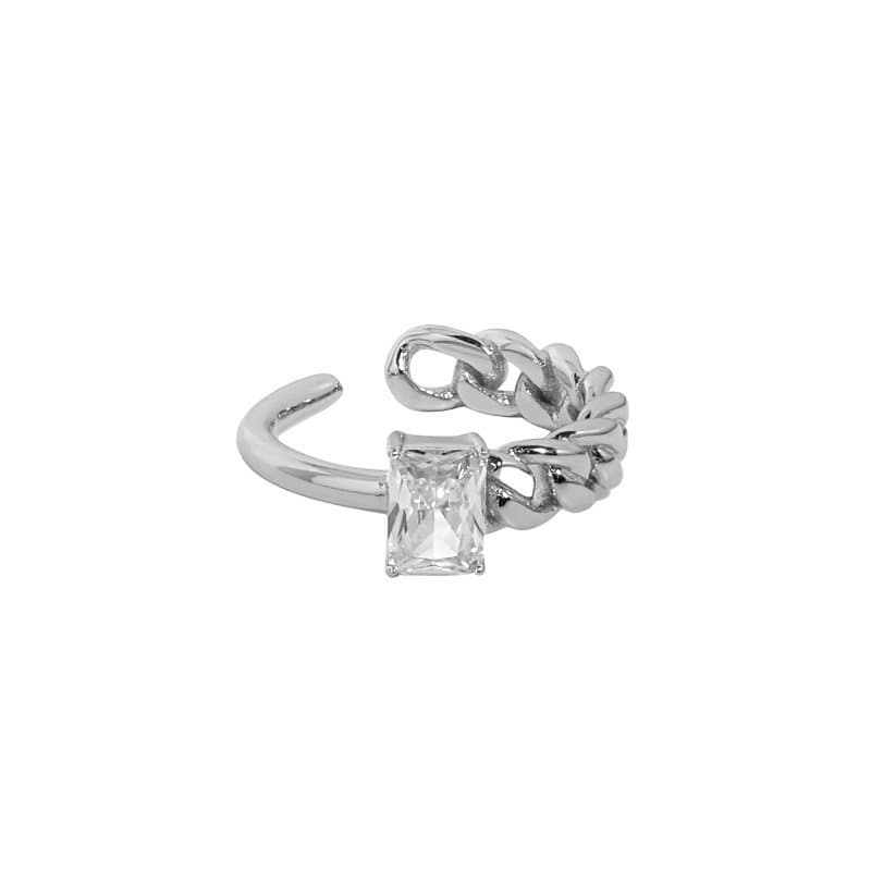 Geometric Rectangle CZ Chain 925 Sterling Silver Adjustable Ring