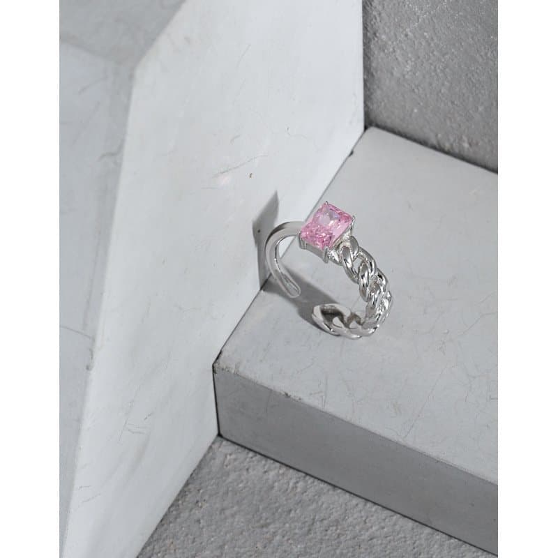 Geometric Rectangle CZ Chain 925 Sterling Silver Adjustable Ring