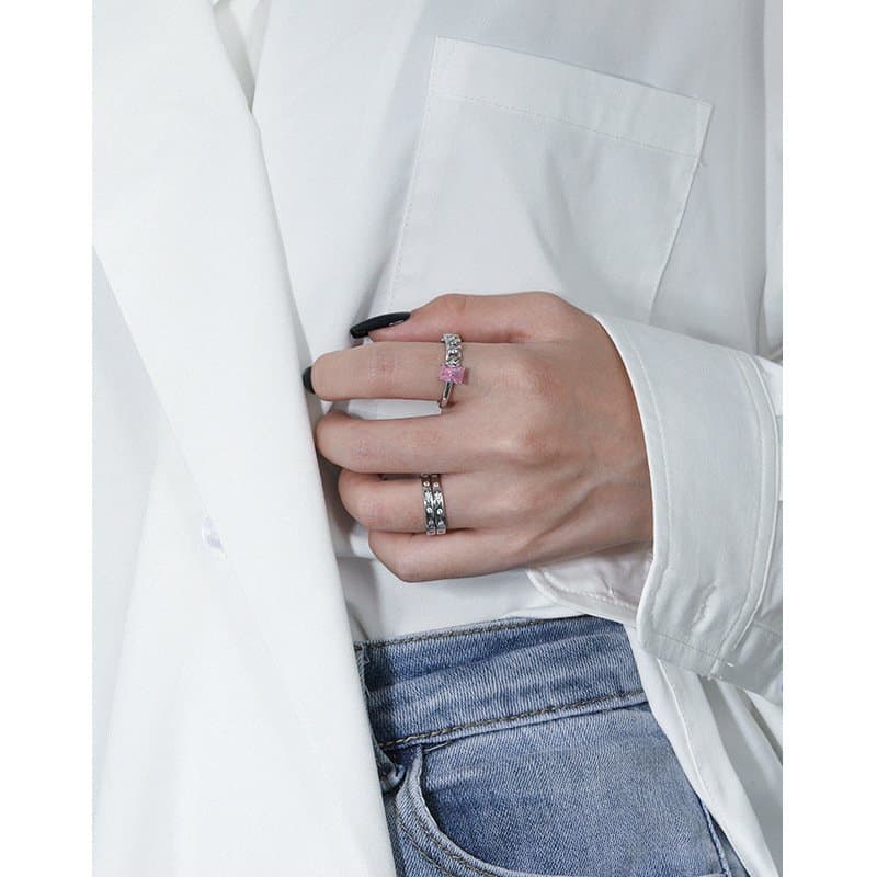 Geometric Rectangle CZ Chain 925 Sterling Silver Adjustable Ring