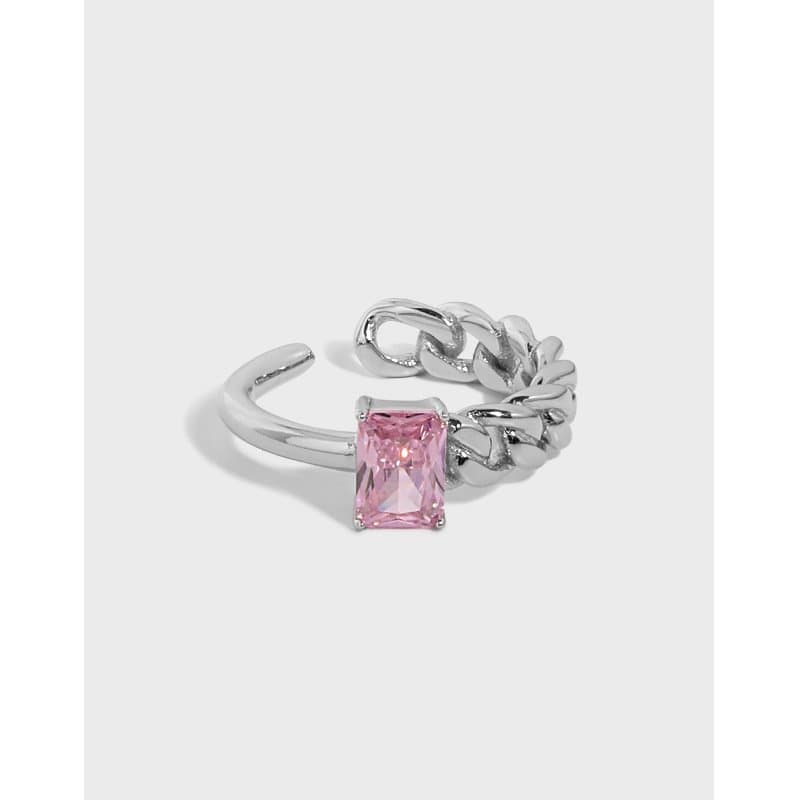 Geometric Rectangle CZ Chain 925 Sterling Silver Adjustable Ring