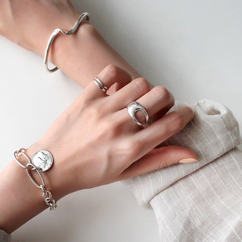 Irregular Hollow 925 Sterling Silver Adjustable Ring