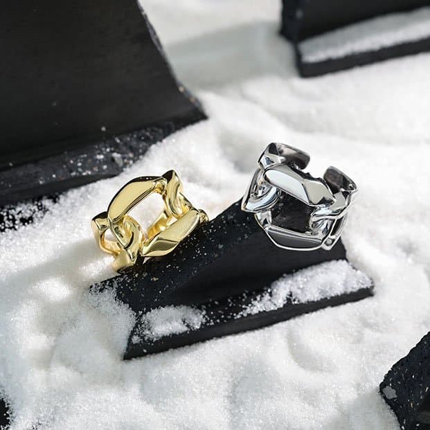 Hollow Wide Chain 925 Sterling Silver Adjustable Ring