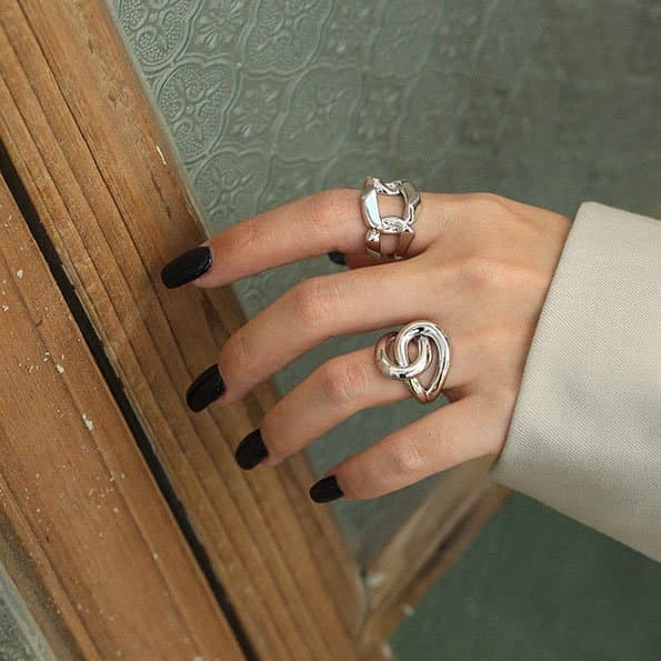 Hollow Wide Chain 925 Sterling Silver Adjustable Ring