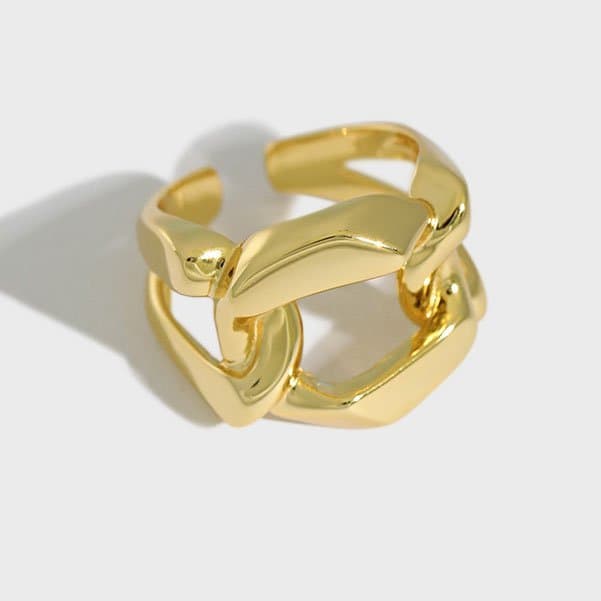 Hollow Wide Chain 925 Sterling Silver Adjustable Ring