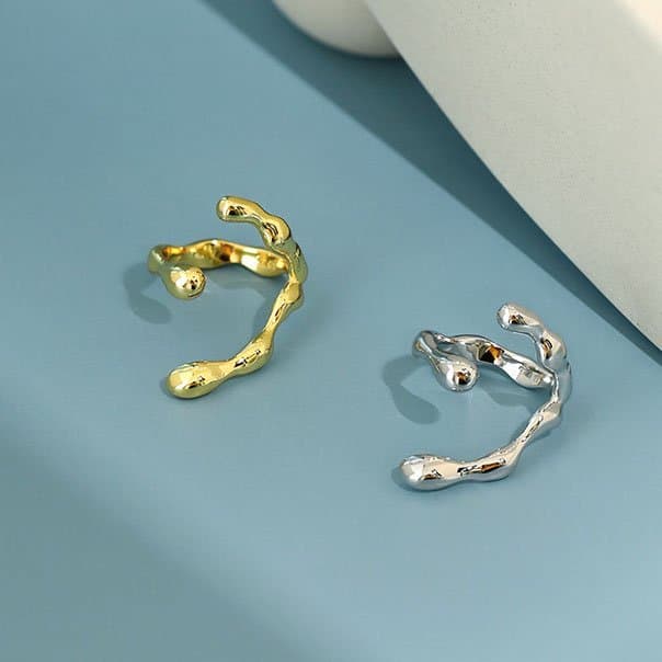 Irregular C Shape Wide 925 Sterling Silver Adjustable Ring