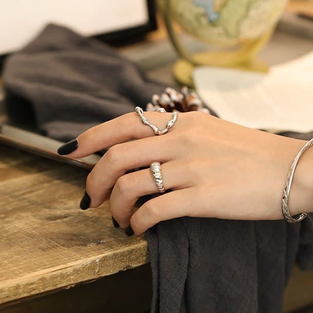 Irregular C Shape Wide 925 Sterling Silver Adjustable Ring