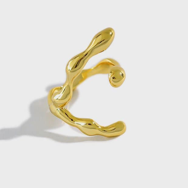 Irregular C Shape Wide 925 Sterling Silver Adjustable Ring