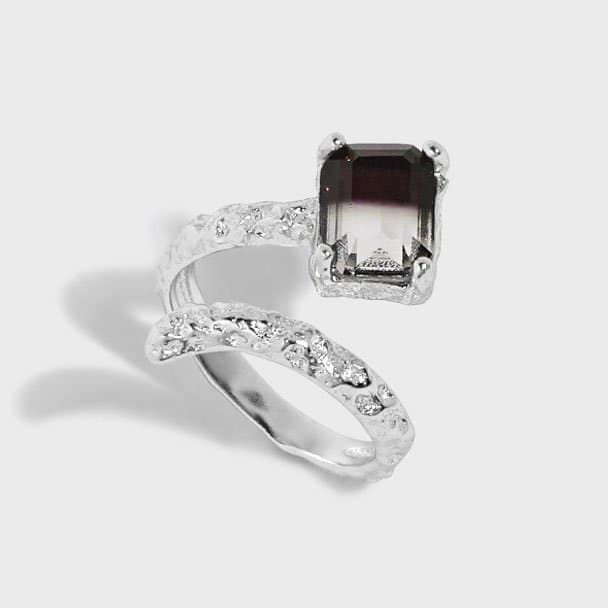 Elegant Geometric Fading CZ 925 Sterling Silver Adjustable Ring