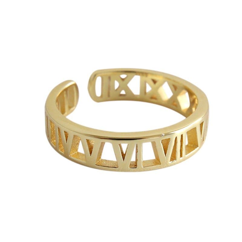 Hollow Roman Numerals 925 Sterling Silver Adjustable Ring