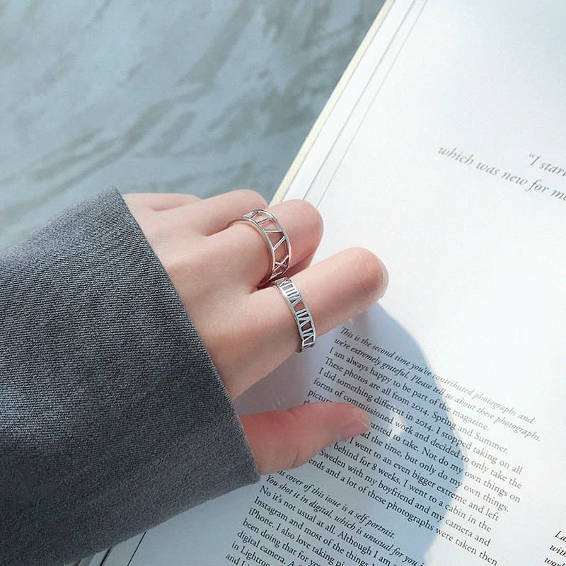 Hollow Roman Numerals 925 Sterling Silver Adjustable Ring