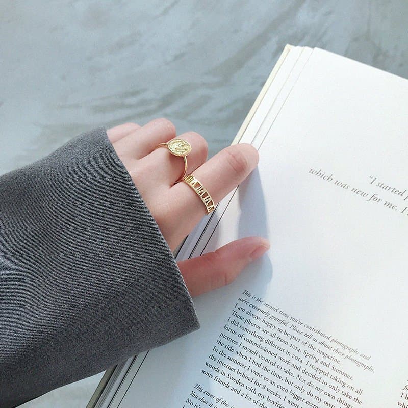 Hollow Roman Numerals 925 Sterling Silver Adjustable Ring