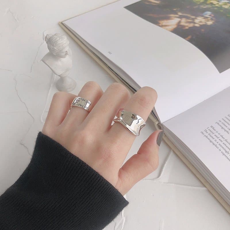 Irregular Flow River Wide 925 Sterling Silver Adjustable Ring