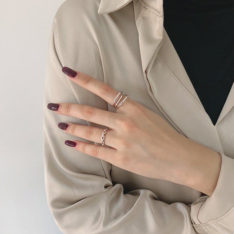 Classic Hollow Chain 925 Sterling Silver Adjustable Ring